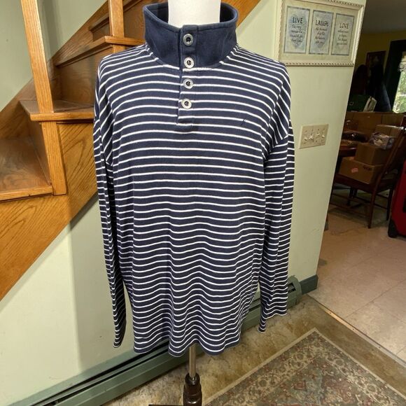 Nautica Other - Nautica Men's Size XXL Blue White Striped Long Sleeve Henley Top Nautical Preppy